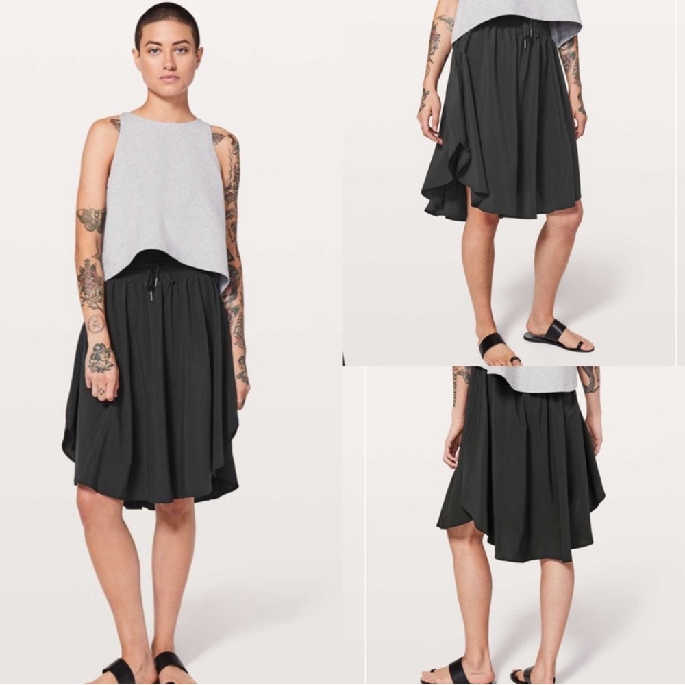 NWT Lululemon The Everyday Knee Length Drawstring Skirt Black Size 10